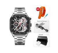 (Silver Orange-Box-T) Orologio da polso da uomo con cronografo al quarzo con quadrante quadrato MEGIR,