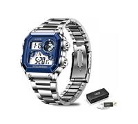 (Silver, pack-1) LIGE 2022 New Men's Digital Watch LED Dual Display Square Dial Electronic Watches Waterproof Luminous Wrist Watch