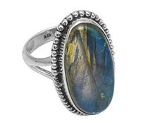 Silver Palace Anello con gambo spaccato in rilievo in argento sterling 925 con pietra preziosa ovale naturale di forma labradorite per le donne, Metallo Metallo Gemma, Labradorite