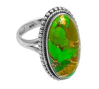 Silver Palace Anello da donna in argento Sterling 925 con turchese verde naturale e perline, Metallo Metallo Gemma, Turchese verde