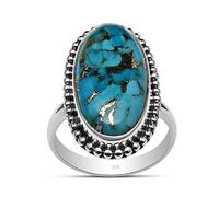 Silver Palace Anello in argento Sterling 925 con perline in rame naturale con gambo diviso, Metallo Metallo Gemma, Turchese rame