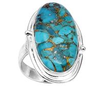 Silver Palace Anello in argento Sterling 925 con pietra turchese in rame naturale martellato, Metallo Metallo Gemma, Turchese rame