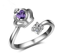 Silver-Plated Open Adjustable Ring with Purple Crown & Zircon - Stylish Stainless Steel Jewelry for Women, Ideal Christmas & Birthday Gift Nice processing