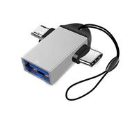 (Silver) Portable 2-in-1 USB3.0 to TYPE-C OTG Adapter Data Transfer Converter for Mobile Phone Tablet Laptop