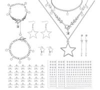 Silver Star Y2K Set di sieradenset ketting orbellen vintage accessori streetstyle ster accessori per capelli lipstuds neusstuds parelstickers Perfect voor verjaardagen feestjes Kerstmis en Nieuwjaar