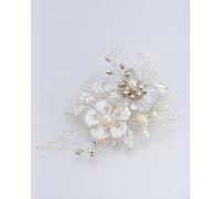 Silver Tone Bridal Hair Comb with Pearl and Crystals - Handmade Wedding Hair Accessory for Bride, Bridesmaids or Guests - Elegante Flower Design - Gift Box Option (standard)