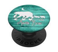 Silver White Mama Bear and Three Cubs On Vintage Mint Green PopSockets PopGrip Adesivo