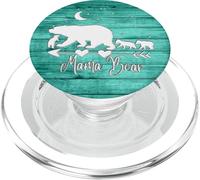 Silver White Mama Bear and Three Cubs On Vintage Mint Green PopSockets PopGrip per MagSafe