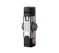 (Silver)Windproof Double Arc Lighter with Colorful Led Light for Lighter Lover