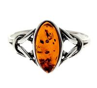SilverAmber Jewellery - 925 Sterling Silver and Baltic Amber Celtic Knots Designer Ring - 7503, N, Argento, Ambra miele