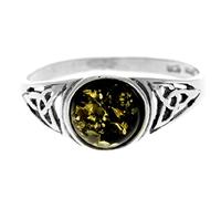 SilverAmber Jewellery - Anello rotondo in argento Sterling 925 e ambra baltica, design celtico - AR5, 16 1/2, Gemma