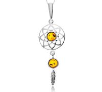 SilverAmber Jewellery UK GL2060 - Ciondolo a forma di acchiappasogni celtico in argento Sterling 925 e vera ambra baltica, Ambra