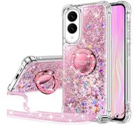 Silverback Custodia per Samsung S25 Edge, custodia con liquido olografico glitterato scintillante con supporto e cordino, per donne e ragazze, con anello di diamanti, antiurto, custodia protettiva per