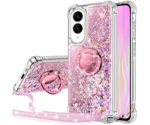 Silverback Custodia per Samsung S25 Edge, custodia con liquido olografico glitterato scintillante con supporto e cordino, per donne e ragazze, con anello di diamanti, antiurto, custodia protettiva per