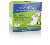 Silvercare Protection Ultra Fine - Assorbenti ultra sottili per la notte, in 100% cotone biologico, confezione da 10 pezzi