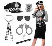 SilverChry Accessori Della Polizia per Bambini, Costume Poliziotta Accessori,Completano Cappello,Manette,Occhiali da Sole e Altri Oggetti Scena, Perfetti per Carnevale e Giochi Ruolo (Stile D-7 pcs)