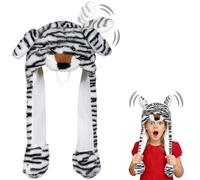 SilverChry Cappello con Orecchie Che Si Muovono, Berretto con Orecchie Mobili, Cappello a Forma di Coniglio In Peluche, adatto per Il Caldo Invernale, Feste In Maschera, Natale (TigreBianca)