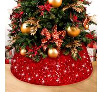 SilverChry Collare per Albero di Natale, Copri Base Albero di Natale 60x40cm, Gonna per Alberoo di Natalizio Tronco con Paillettes, Christmas Tree Collar-Decorazioni Natalizie Casa (rosso)