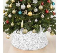 SilverChry Collare per Albero di Natale, Copri Base Albero di Natale 60x40cm, Gonna per Alberoo di Natalizio Tronco con Paillettes, Christmas Tree Collar-Decorazioni Natalizie Casa (Argento)