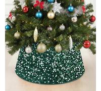SilverChry Collare per Albero di Natale, Copri Base Albero di Natale 60x40cm, Gonna per Alberoo di Natalizio Tronco con Paillettes, Christmas Tree Collar-Decorazioni Natalizie Casa (Verde)