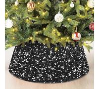 SilverChry Collare per Albero di Natale, Copri Base Albero di Natale 60x40cm, Gonna per Alberoo di Natalizio Tronco con Paillettes, Christmas Tree Collar-Decorazioni Natalizie Casa (Nero)