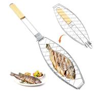 SilverChry Griglia per Barbecue, Cestello per Griglia Pieghevole Portatile Barbecook Griglia, Graticola per Pesce Barbecue Accessori per Barbecue, Griglia a Pinza per il Pesce Cesto per Grigliare 63cm