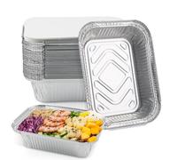 SilverChry Vaschette in Alluminio, 30pezzi Vaschette Alluminio con Coperchio da 800ml,con Coperchio Bianco,per Forno,Fornello a Gas, Friggitrice ad Aria,Ideale per Cottura al Forno e Barbecue (850ml)