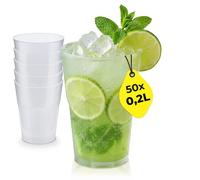 Silverkitchen 50 bicchieri da cocktail da 0,2 l, riutilizzabili, impilabili, lavabili in lavastoviglie, per cocktail e aperitivi, senza BPA, con tacchino, Made in Germany
