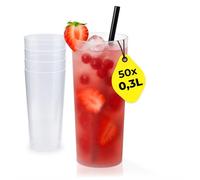 Silverkitchen 50 bicchieri da long drink da 0,3 l, riutilizzabili, impilabili, lavabili in lavastoviglie, in plastica senza BPA, a parete sottile con tacchino, Made in Germany