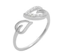 Silverly Anello Argento 925 12 Zirconi Doppio Foglia Cuore Regolabile