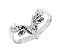 Silverly Anello in Argento Sterling con Testa di Cervo per Donna | Anello con Corna di Cervo Testurizzate in Argento 925 - Gioielli Rustici Ispirati alla Natura con Animali del Bosco