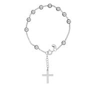 Silverly Bracciale Argento Sterling Rosario Croce Catena Rolo, 18 + 2.5 cm