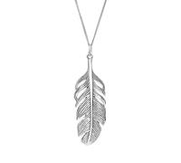 Silverly Collana con Piuma Extra Large in Argento Sterling 925 | Disegno a Foglia Testurizzata | Ciondolo Lungo con Piuma in Argento Massiccio | Regalo per gli Amanti della Natura