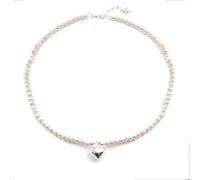 Silverly Collana in Argento Sterling con Perle Color Crema e Ciondolo a Forma di Cuore | Collana Girocollo in Argento 925 con Perle Vere | Gioielli con Perline in Stile Vintage Anni '50 per le Donne