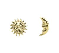 Silverly Orecchini a Bottone Placcati in Oro con Sole Sorridente e Luna Crescente | Piccoli Orecchini a Bottone Spaiati in Oro Celeste | Gioielli Estivi Divertenti e Asimmetrici per le Donne