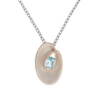 Silverly Pendente Donna Argento 925 Placcato Oro Rosa Ovale Topazio Azzurro