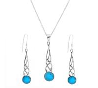 Silverly Set Argento 925 Collana Orecchini Turchese Simulato Nodo Celtico