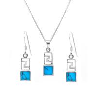 Silverly Set Argento 925 Collana Orecchini Turchese Simulato Stile Azteco