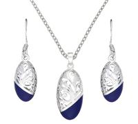 Silverly Set Orecchini e Collana Argento 925 Ovale in Filigrana Inserto Blu