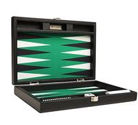 Silverman & Co. - Set di backgammon, 33 cm, dimensioni da viaggio, bordo nero, superficie di gioco verde, punti in bianco e nero