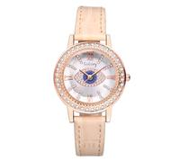 Silverora Orologi da donna in pelle Orologi da donna: retrò boho sguardo malvagio analogico al quarzo lucido zircone strass orologio con punto scala a barre regali per le donne bianco