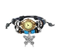 Silverora Orologi da donna vintage in pelle orologio da donna retrò rettangolare analogico al quarzo intrecciato multistrato cinturino in pelle regolabile orologio con foglia farfalla regali per donne
