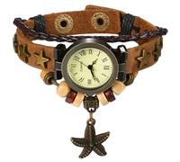 Silverora Orologi da polso in pelle retrò Orologi da donna: vintage multistrato intrecciato analogici al quarzo da donna PU braccialetto di perle orologio con stella marina pentagonale regali per le