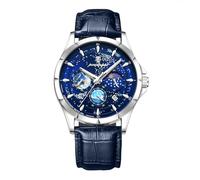 Silverora Orologi da uomo in pelle multifunzionale: 3 ATM, impermeabile, calendario, cronografo, analogico, al quarzo, orologio da uomo, cielo stellato, orologio da polso con scala luminosa, regalo