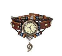 Silverora Orologio da donna vintage in pelle da donna, stile retrò, analogico, al quarzo, intrecciato, multistrato, regolabile, cinturino in pelle con foglia di perle, regali per donne e ragazze,