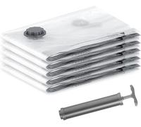 SilverRack Sacchetti sottovuoto per vestiti [5 pezzi] Medio (50x70 cm) - INCL. POMPE MANUALE e ETICHETTE - Sacchetti sottovuoto per vestiti, cuscini e giacche - Sacchetto a compressione sottovuoto