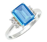 SILVERTROVE Anello argento sterling 925 con Topazio blu pietra preziosa per uomo e donna, gioielli fatti a mano di tutte le taglie CRG1252AK_75 (23.9)