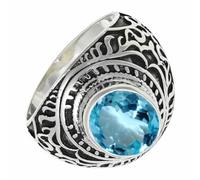 SILVERTROVE Anello argento sterling 925 con Topazio blu pietra preziosa per uomo e donna, gioielli fatti a mano di tutte le taglie CRG1219AK_67 (21.3)