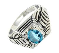 SILVERTROVE Anello argento sterling 925 con Topazio blu pietra preziosa per uomo e donna, gioielli fatti a mano di tutte le taglie CRG1169AK_60 (19.1)