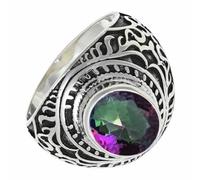 SILVERTROVE Anello argento sterling 925 con Topazio mistico pietra preziosa per uomo e donna, gioielli fatti a mano di tutte le taglie CRG1219AG_51 (16.2)
